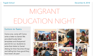 Screenshot of Togiak migrant family night newsletter 